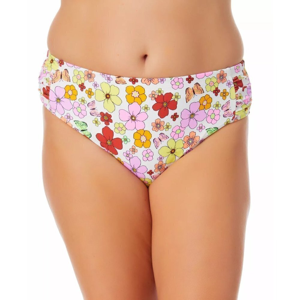 California Waves Juniors Plus Size‎ 16/18 Floral-Print Ruched Swim Bottoms 1061